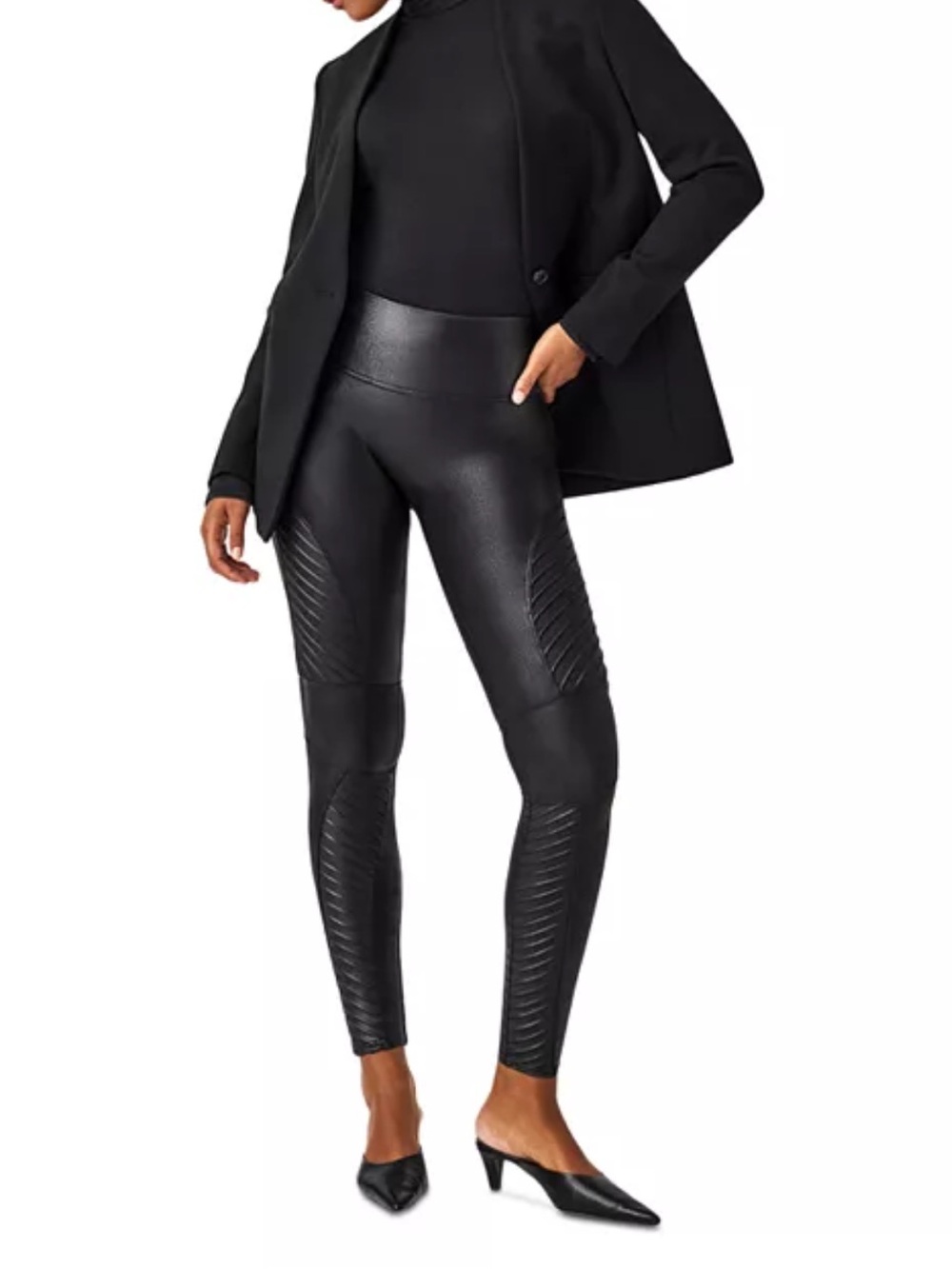 Spanx Leggings Womens Small Black Faux Leather Moto High Waisted Shaping Pants